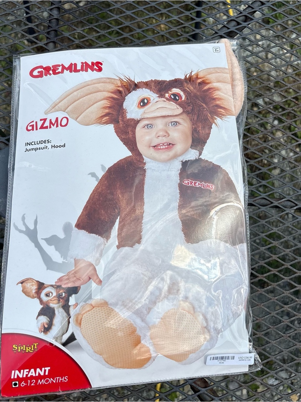 Gremlins Gizmo Infant Brown and White Costume Jumpsuit with Hood 6-12 mos